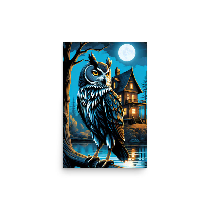 Hibou devant le lac